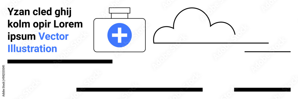 Medical kit with blue cross, cloud outline, and black text. Ideal for healthcare, emergency services, medical websites, hospital ads, educational materials, mobile apps, and wellness. Landing page Medical kit with blue cross, cloud outline, and black text. Ideal for healthcare, emergency services, medical websites, hospital ads, educational materials, mobile apps, and wellness. Landing page