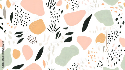 Organic shapes and earthy tones in blush and sage green create vibrant pattern photo