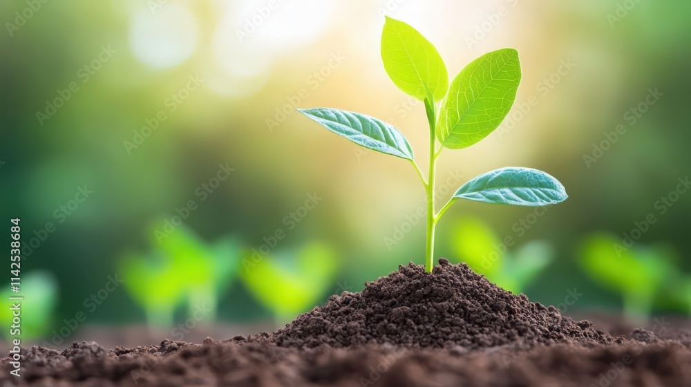 A small green plant is growing in the dirt A small green plant is growing in the dirt