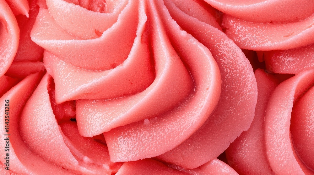 Close-Up View of Smooth Pink Frosting Swirls on Dessert Surface Close-Up View of Smooth Pink Frosting Swirls on Dessert Surface