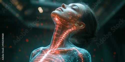 A stunning portrayal of human anatomy intertwined with glowing digital elements