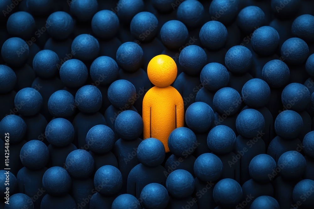 Unique Individual Standing Out in a Sea of Dark Figures Representing Diversity, Individuality, and Uniqueness in Social Contexts and Crowd Dynamics