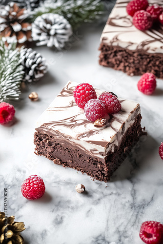 Raspberry Mocha Mousse Brownies with Boho Chic Rustic Christmas Kitchen Decor photo