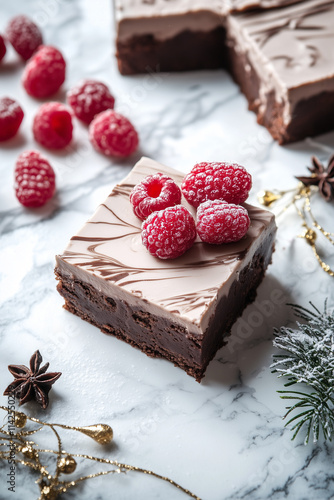 Raspberry Mocha Mousse Brownies with Boho Chic Rustic Christmas Kitchen Decor photo