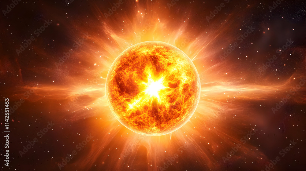 Obraz premium Fiery Stellar Explosion: A 3D Space Illustration