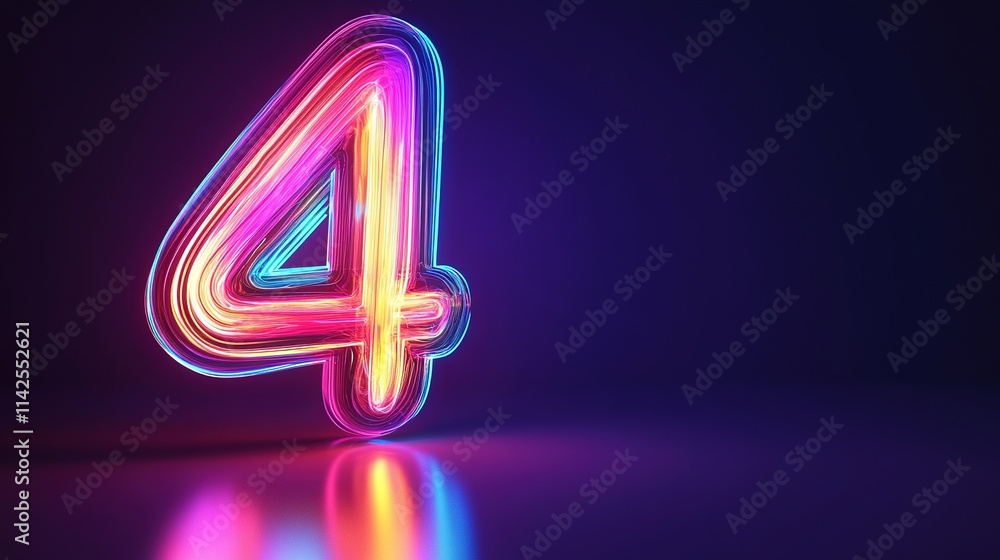 Glowing neon number four with vibrant colors and reflections. Glowing neon number four with vibrant colors and reflections.