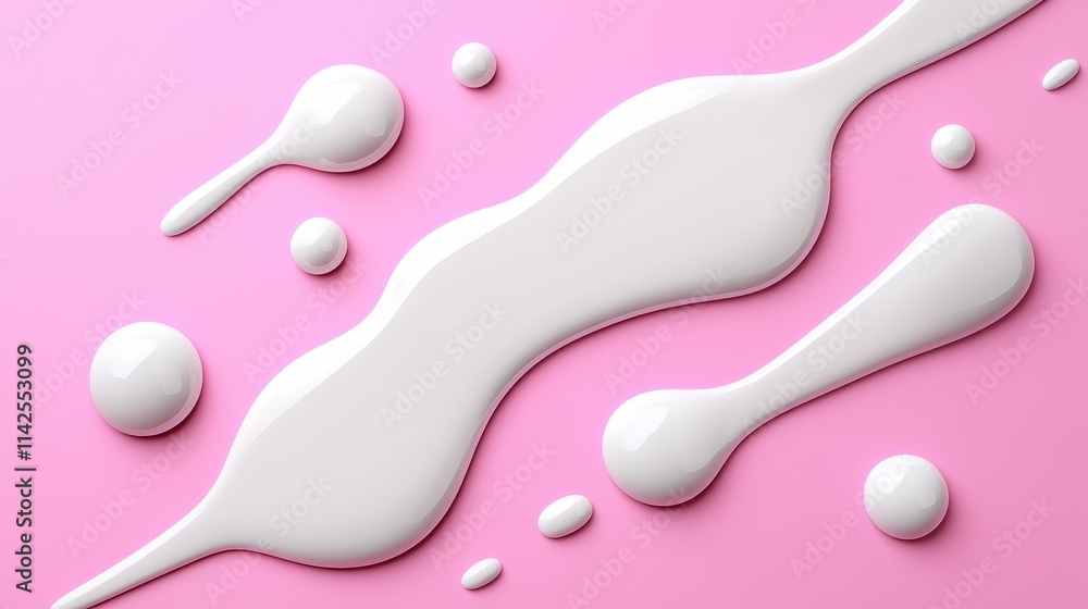 Liquid White Paint on Pink Background with Artistic Drops and Splashes Liquid White Paint on Pink Background with Artistic Drops and Splashes
