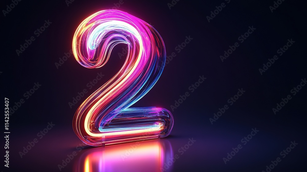 Glowing neon number two on dark background. Glowing neon number two on dark background.