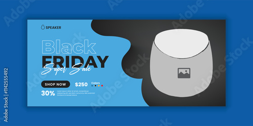 Bluetooth Speaker Sale Black Friday Super Sale Music Gadget Product Social Media Cover Banner Design or Facebook Cover Photo Design Template