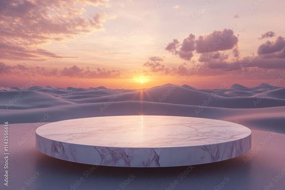 A marble platform in the middle of a vast sand dune A marble platform in the middle of a vast sand dune