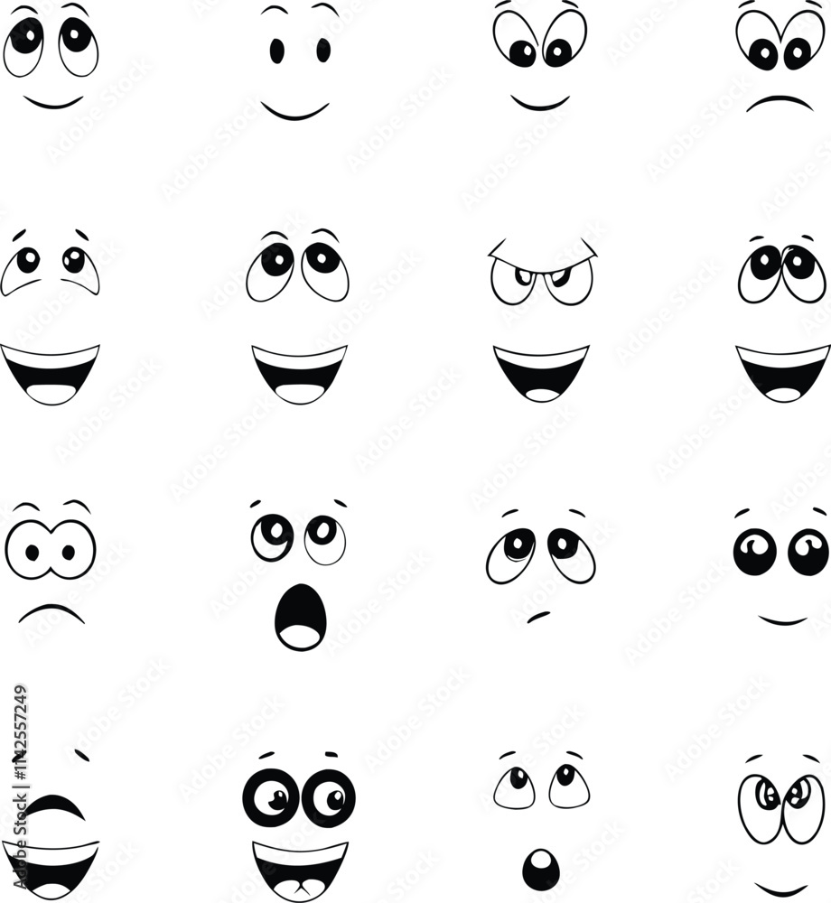 Collection Of Cartoon Facial Expression Hand Drawn Icons Isolated Illustration Collection Of Cartoon Facial Expression Hand Drawn Icons Isolated Illustration