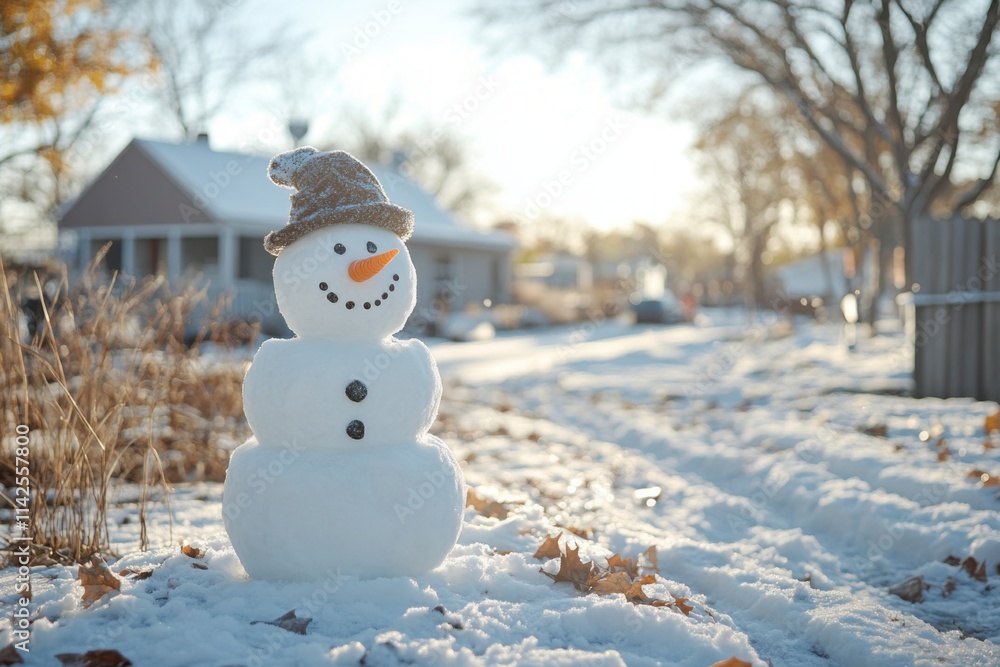 Obraz premium Panoramic view of happy snowmen in winter landscape