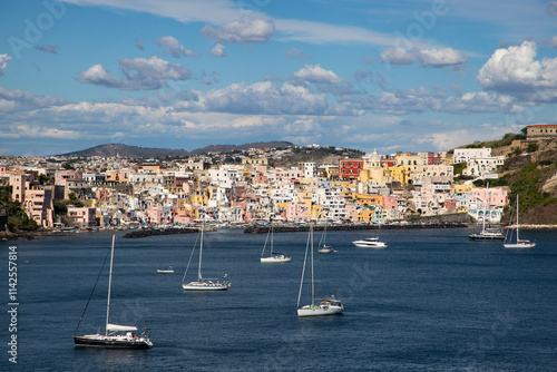 beautiful Procida island with colorful houses in sunny summer day, Italy photo