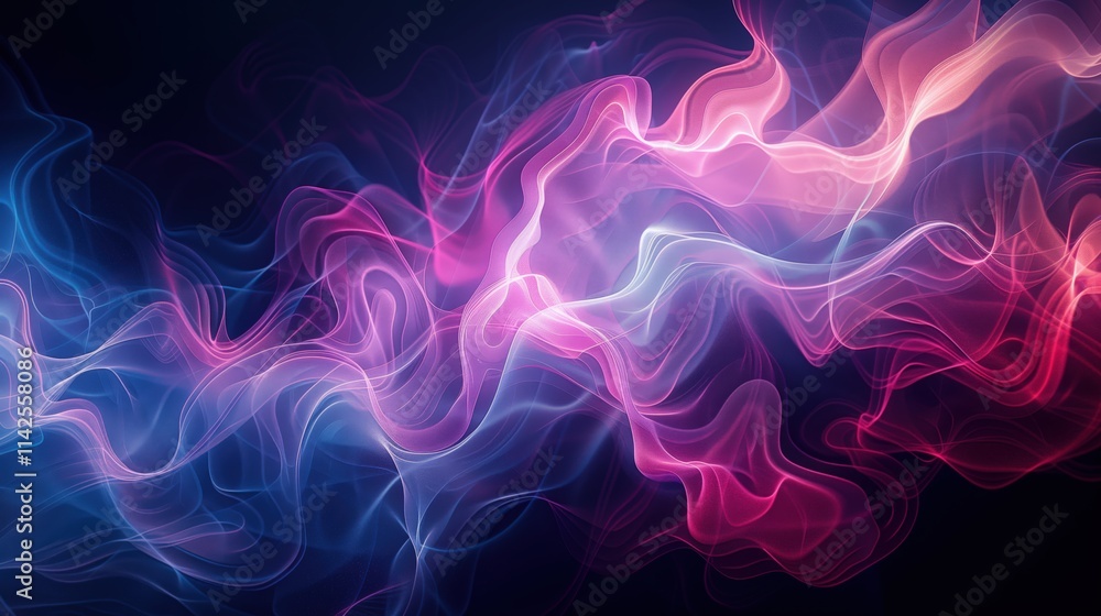 Abstract colorful waves of light in motion with pink and blue hues blending on a dark backdrop Abstract colorful waves of light in motion with pink and blue hues blending on a dark backdrop