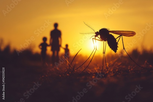 Wallpaper Mural Mosquito shadow on the street and family outdoors under the sunset. Mosquito disease prevention concept. Torontodigital.ca