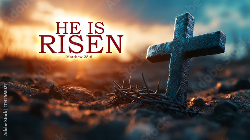 Inspirational Cross and Thorny Crown Symbolizing Resurrection and Hope in Spiritual Landscape