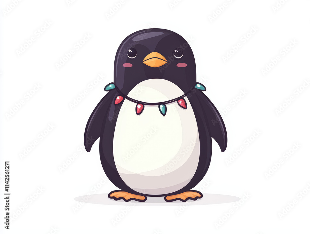 Fototapeta premium Cute penguin wearing colorful Christmas lights, spreading holiday cheer