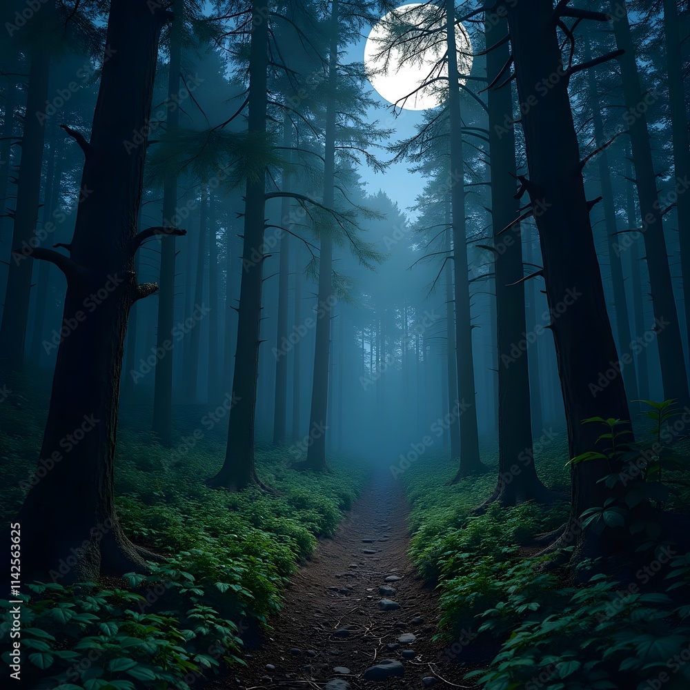 Naklejka premium Enchanted Forest: Moonlit Reverie in Balsamic Harmony