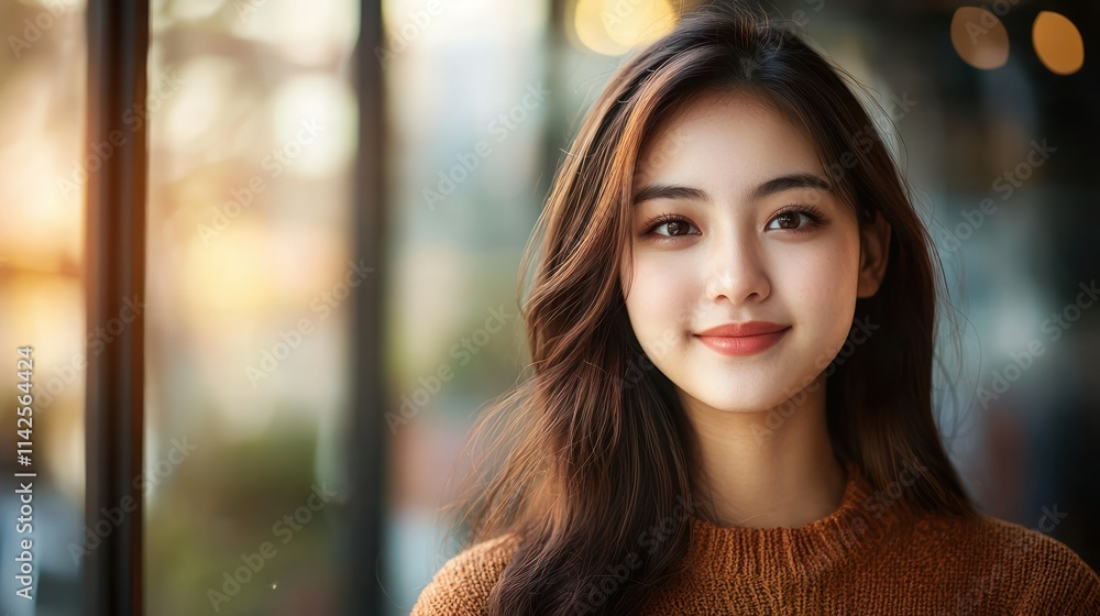 A softly blurred portrait background featuring warm tones, enhancing the subject's features without distraction