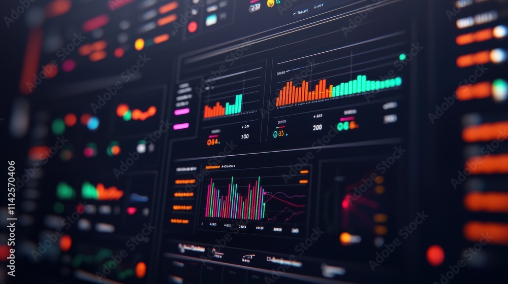 Futuristic business dashboard displaying colorful statistics charts and data analysis graphs Futuristic business dashboard displaying colorful statistics charts and data analysis graphs