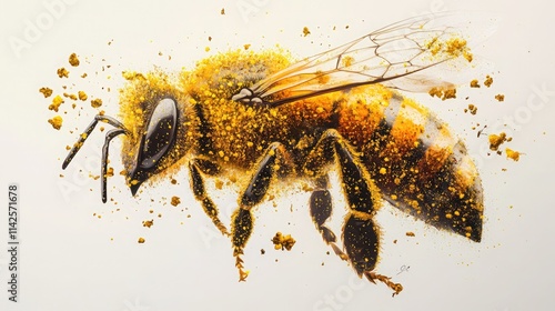 Pollen Collector: Detailed Top View of a Honeybee on a White Background