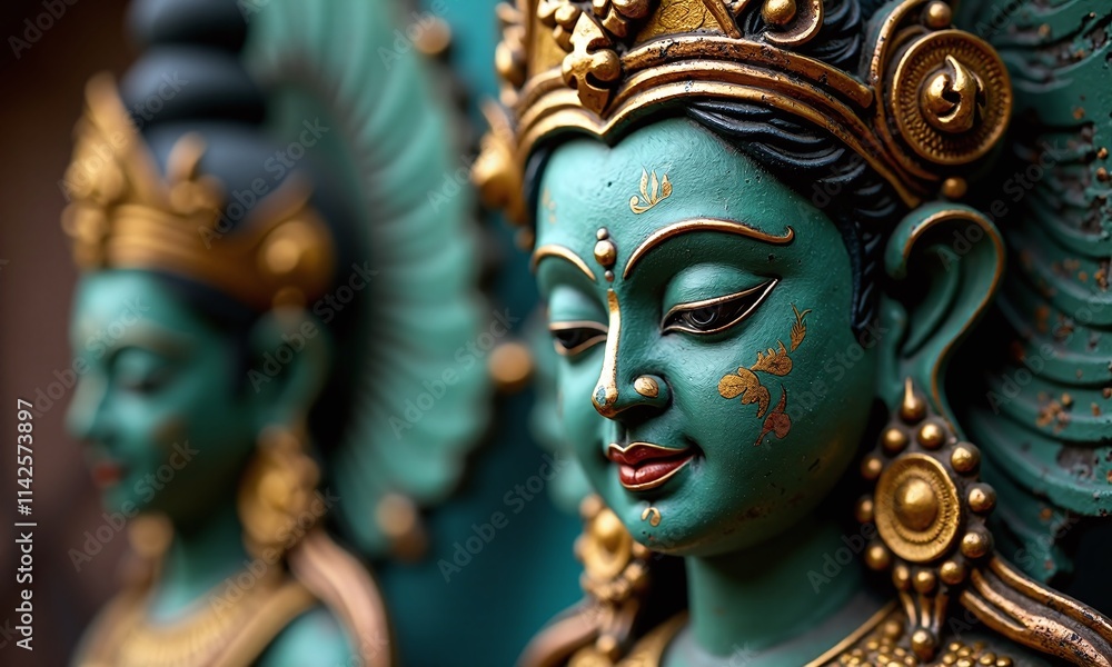 Ancient Hindu deity statue intricate bronze sculpture teal Ancient Hindu deity statue intricate bronze sculpture teal