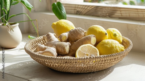 A basket of lemons and ginger photo