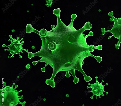 Green-colored virus on a black background photo