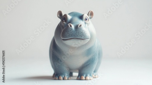 Cute ceramic hippo figurine on minimalistic background photo