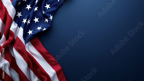 American flag on dark blue background with copy space, US american national holiday, July 4, Veterans or memorial day