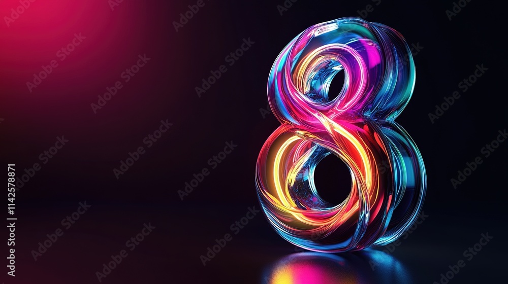Vibrant neon number eight, 3D render. Vibrant neon number eight, 3D render.
