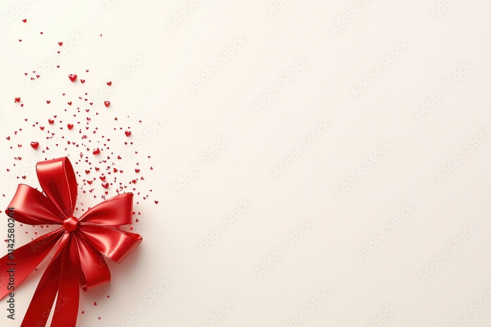 Romantic valentine's day celebration with red ribbons and hearts Romantic valentine's day celebration with red ribbons and hearts