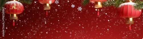 Festive Red Lanterns & Snow...