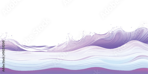 "Abstract Water Waves in Soft Purple Tones: A unique watercolor design featuring ocean waves in soft purple hues and gentle white accents, perfect for ocean-inspired abstract graphics."
