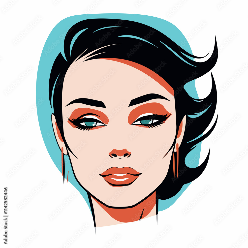 Cartoon Makeup Woman Face Icon on White Background for Beauty and Fashion Industry Use Cartoon Makeup Woman Face Icon on White Background for Beauty and Fashion Industry Use