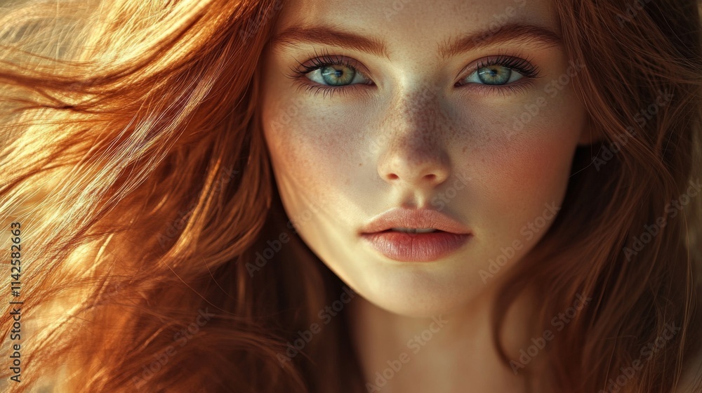 Close-up of a Young Woman with Red Hair and Stunning Green Eyes Close-up of a Young Woman with Red Hair and Stunning Green Eyes