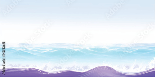 "Abstract Water Waves in Soft Purple Tones: A unique watercolor design featuring ocean waves in soft purple hues and gentle white accents, perfect for ocean-inspired abstract graphics."
