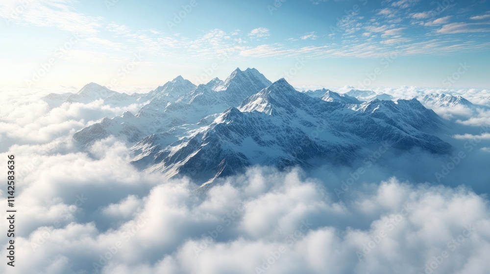 Snow-capped mountains peak above clouds. Snow-capped mountains peak above clouds.