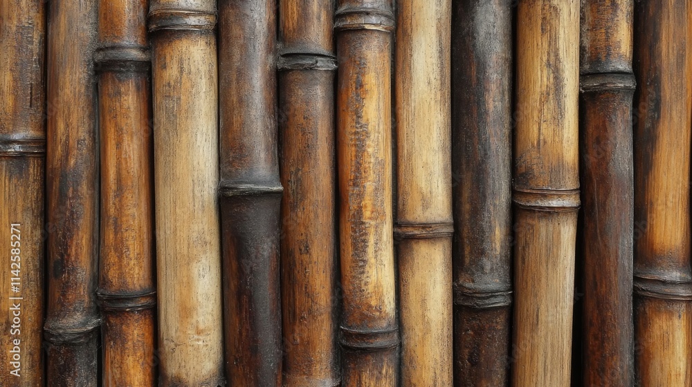 Dark Brown Bamboo Poles Arranged Vertically Dark Brown Bamboo Poles Arranged Vertically