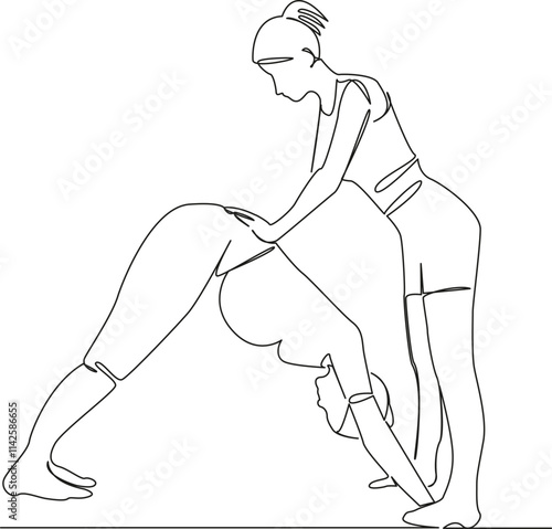 Yoga instructor doing adho mukha svanasana on pregnant woman