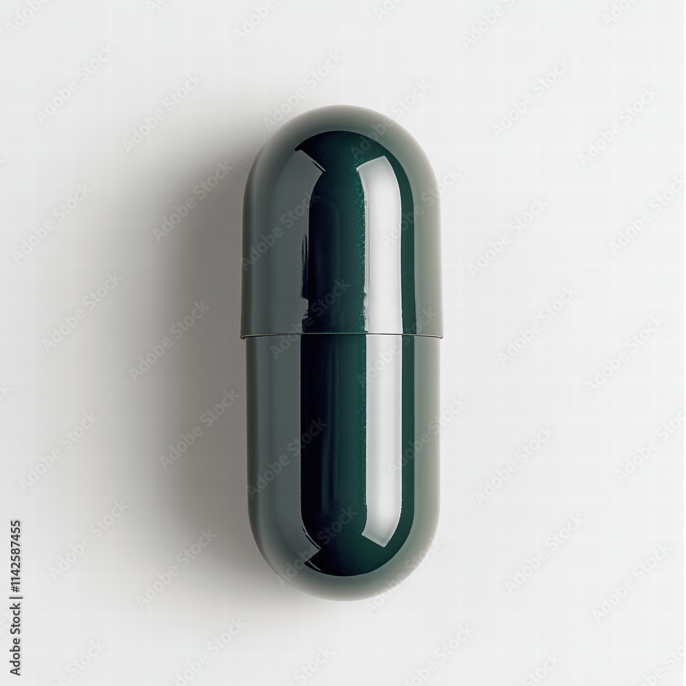 Overhead view of a green hard capsule placed on a white background Overhead view of a green hard capsule placed on a white background