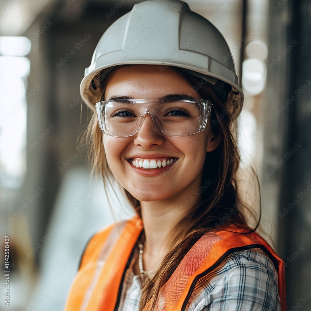 Confident Female Engineer Smiling in Professional Setting Confident Female Engineer Smiling in Professional Setting