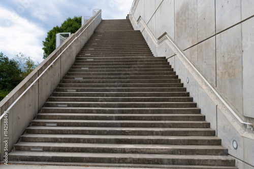 Staircase in modern building. Architecture details. Stairs passage architecture. Detailed architecture. Passage with stairs. Staircase passage outdoor. Go up