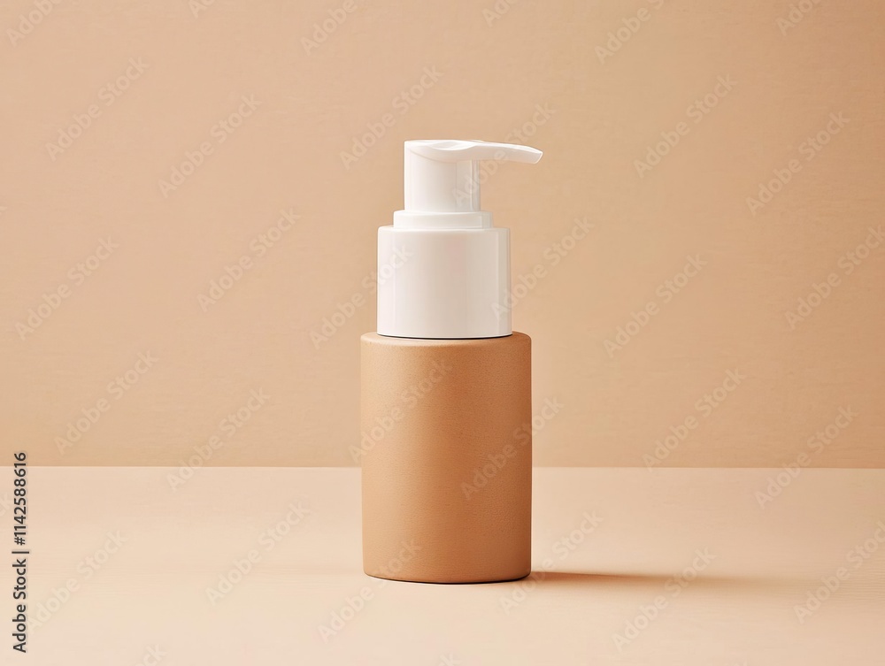 Compact cosmetic airless pump with eco-friendly packaging, earthy tones on a beige studio background with natural lighting Compact cosmetic airless pump with eco-friendly packaging, earthy tones on a beige studio background with natural lighting