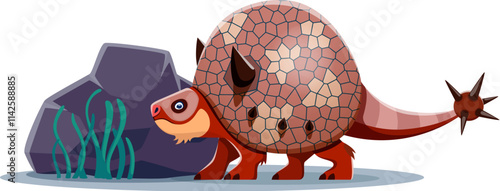 Prehistoric Doedicurus dinosaur cute character. Extinct animal, paleontology reptile or prehistoric dinosaur comic cartoon vector mascot. Jurassic era lizard funny character or isolated personage