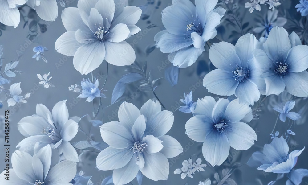 Soft focus blue floral pattern with delicate petals, flowers, nature inspired Soft focus blue floral pattern with delicate petals, flowers, nature inspired