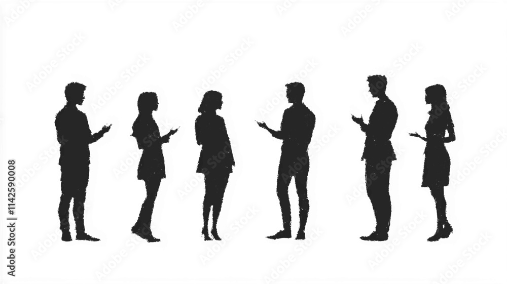 Linear silhouettes of workers standing and engaging in conversations for professional use. Vector icon Linear silhouettes of workers standing and engaging in conversations for professional use. Vector icon