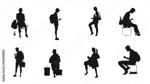 Minimalist architectural vector designs of people in different postures for top-view plans. Vector icon