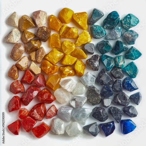 Set of spinel gem stone. Colorful gem stones set in various colors - yellow, red, white, blue and turquoise. Isolated on white background.