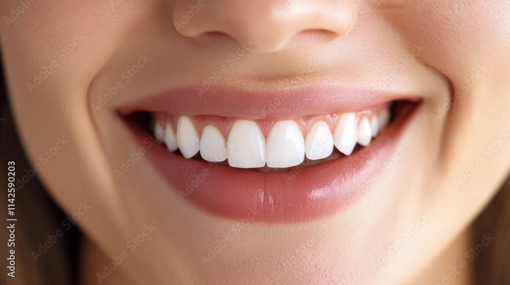 Close-Up View of Smiling Woman with Healthy White Teeth and Lips Close-Up View of Smiling Woman with Healthy White Teeth and Lips